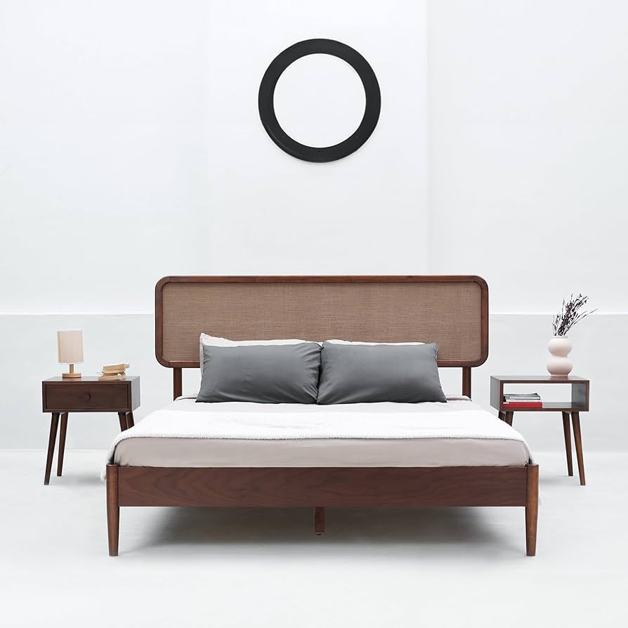 Lupin Wooden Bed Frame with Headboard, Crafted from Walnut with Silent Slats and Wood Central Sup... | Amazon (US)