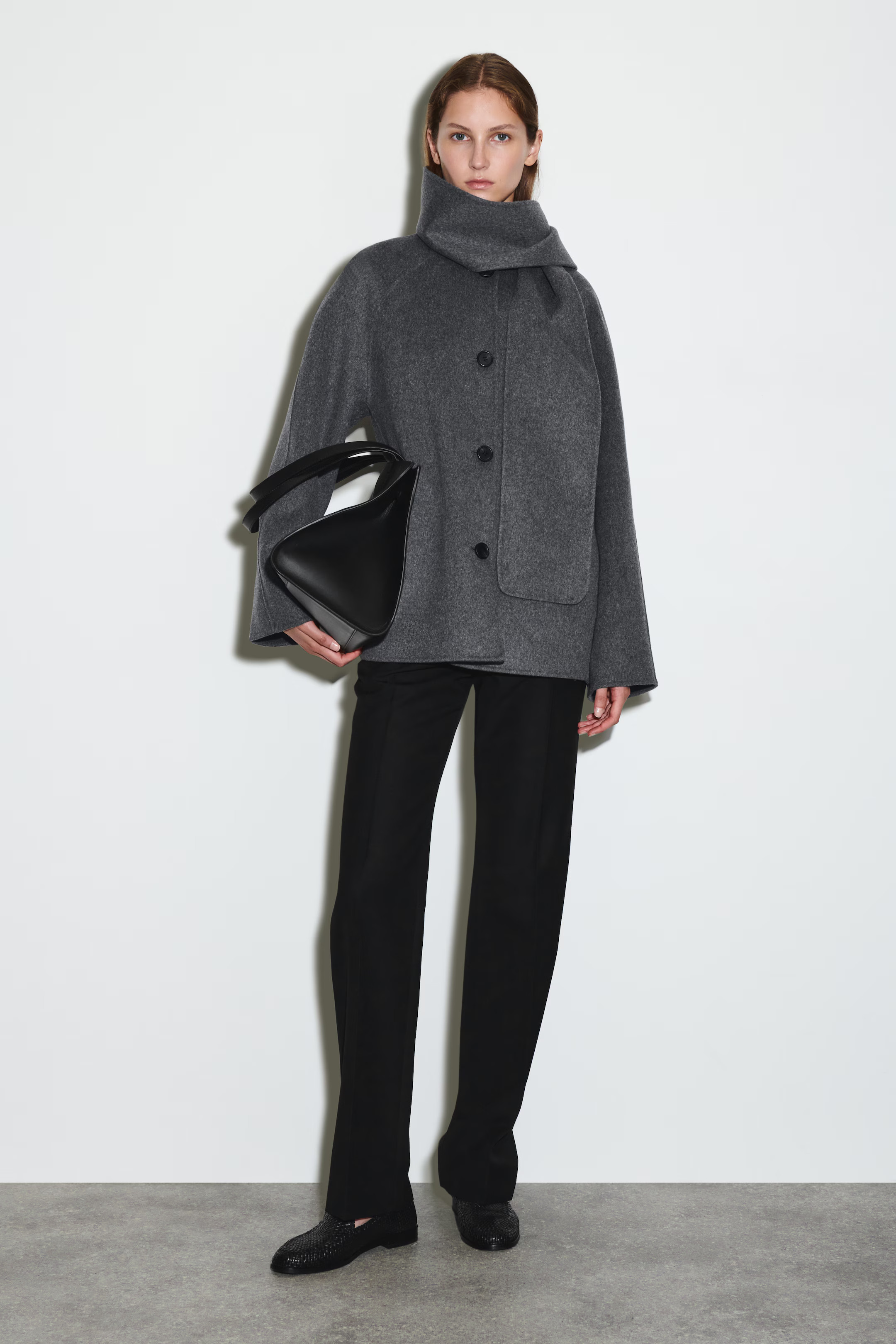 DOUBLE-FACED WOOL SCARF SHORT JACKET - GREY - Ladies | H&M GB | H&M (UK, MY, IN, SG, PH, TW, HK)