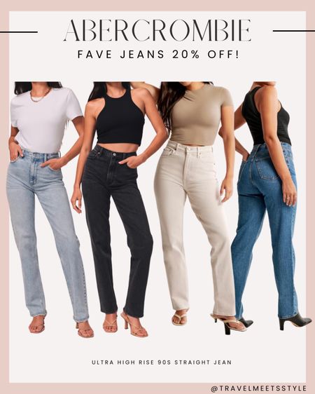 Abercrombie jeans currently 20% off with code AFLTK! The ultra high rise 90’s straight jeans are my absolute fave. I like both the regular and curve love in size 28L. I’m 5’8 for reference. 

#LTKstyletip #LTKSale #LTKsalealert