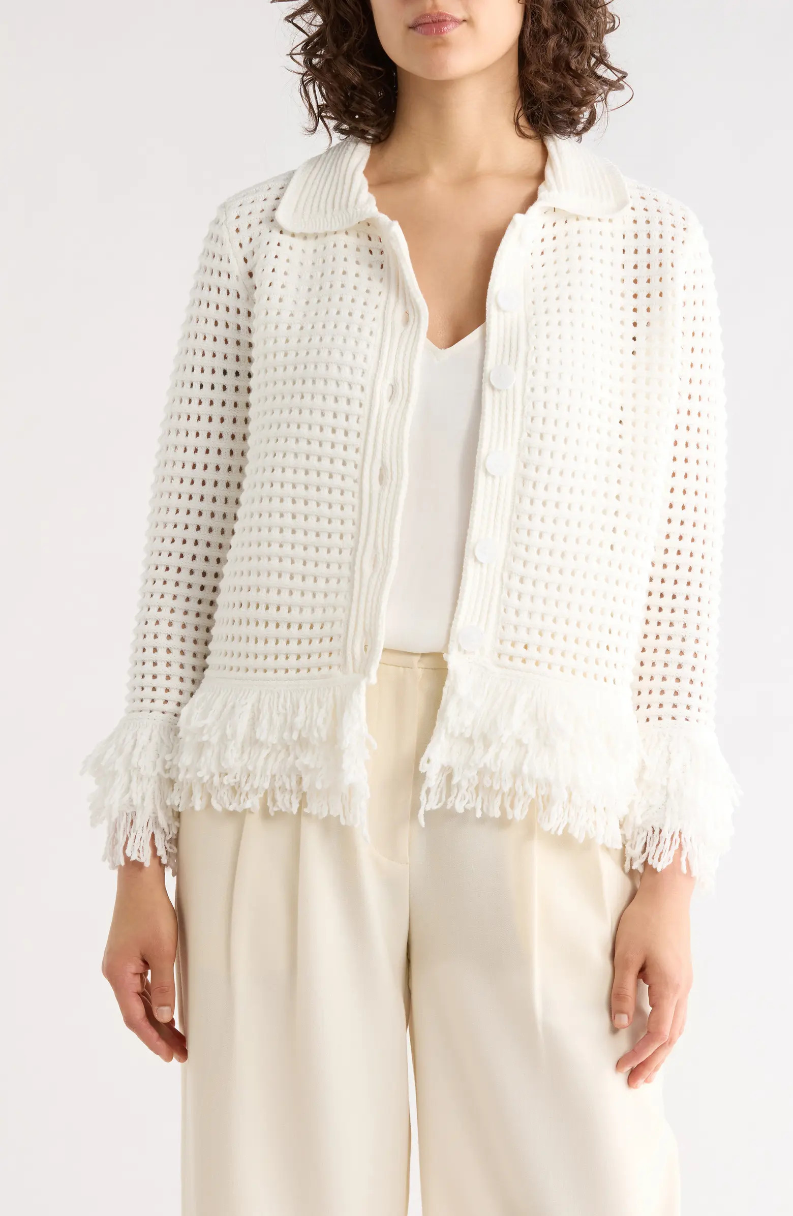 Adrianna Papell Fringe Trim Open Stitch Cardigan | Nordstromrack | Nordstrom Rack