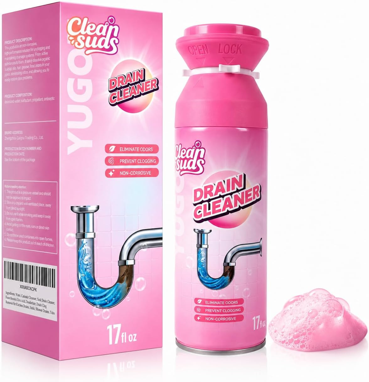 Yugou Foaming Sink Drain Cleaner & Deodorizer, Drain Clog Remover (1pcs) | Amazon (US)