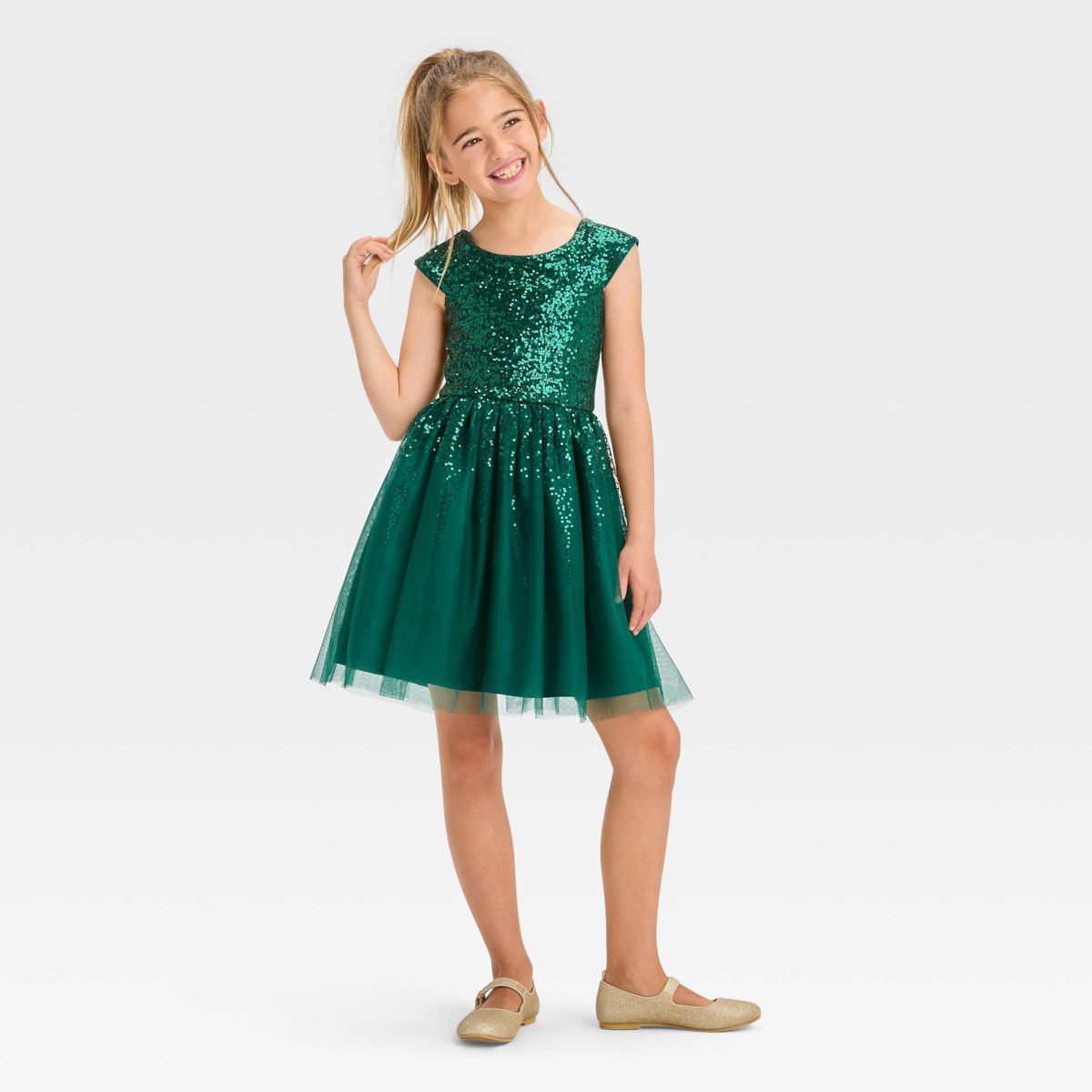 Girls' Cap Sleeve Sequin Dress - Cat & Jack™ Green | Target
