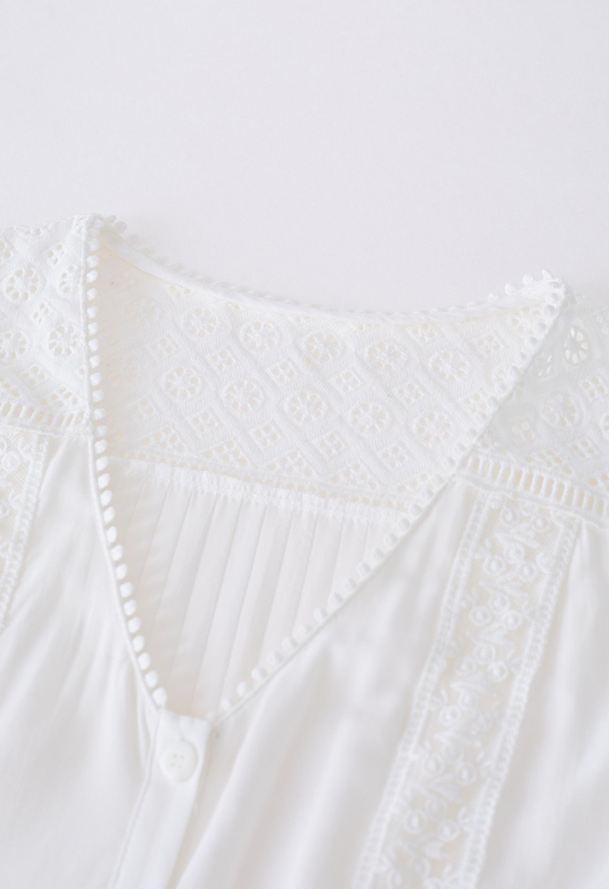 Eyelet Embroidery Panelled Button Down Dress | Chicwish