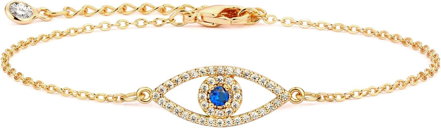 MTMY Evil Eye Bracelet for Women 14K Gold Plated Dainty Bracelets with Crystcal Adjustable Chain ... | Amazon (US)