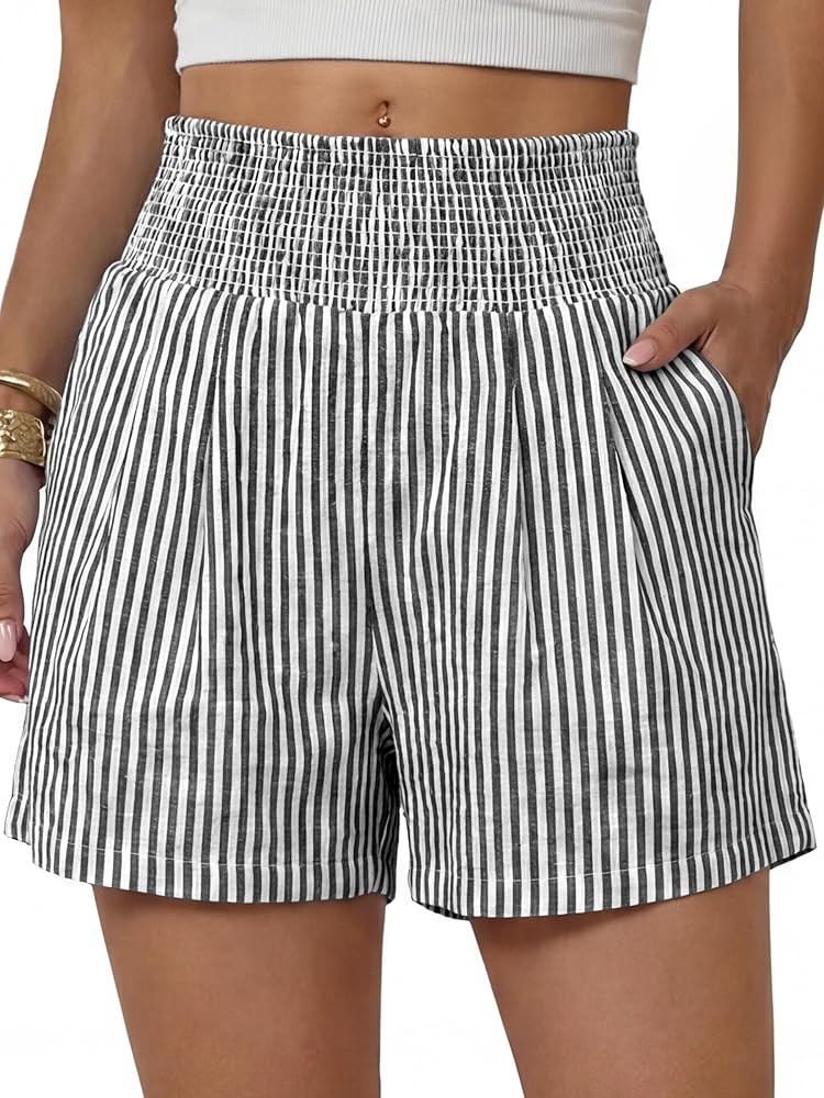ANRABESS Women High Waisted Shorts, Striped & Gingham Lounge Pajama Beach Shorts with Pockets, Cu... | Amazon (US)
