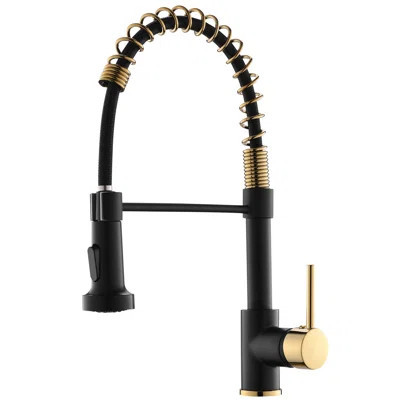 Matte Black Kitchen Faucet,Black And Gold Kitchen Faucet With Pull Down Sprayer Commercial Single Handle Spring Kitchen Faucet For Kitchen Sink ,Matte | Wayfair North America