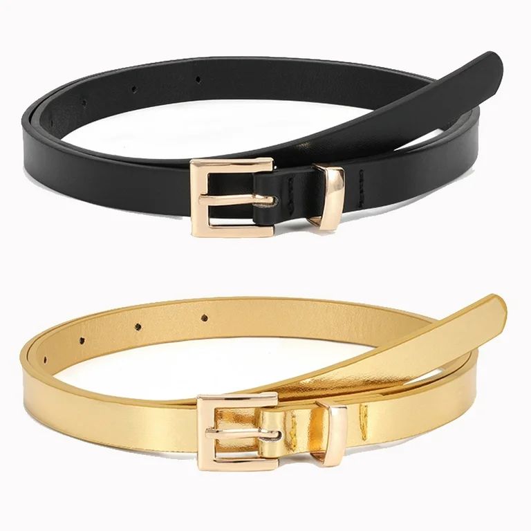 2 Pack JASGOOD Women Skinny Belts for Thin Leather Belt for Dresses Jeans Pants,black gold | Walmart (US)