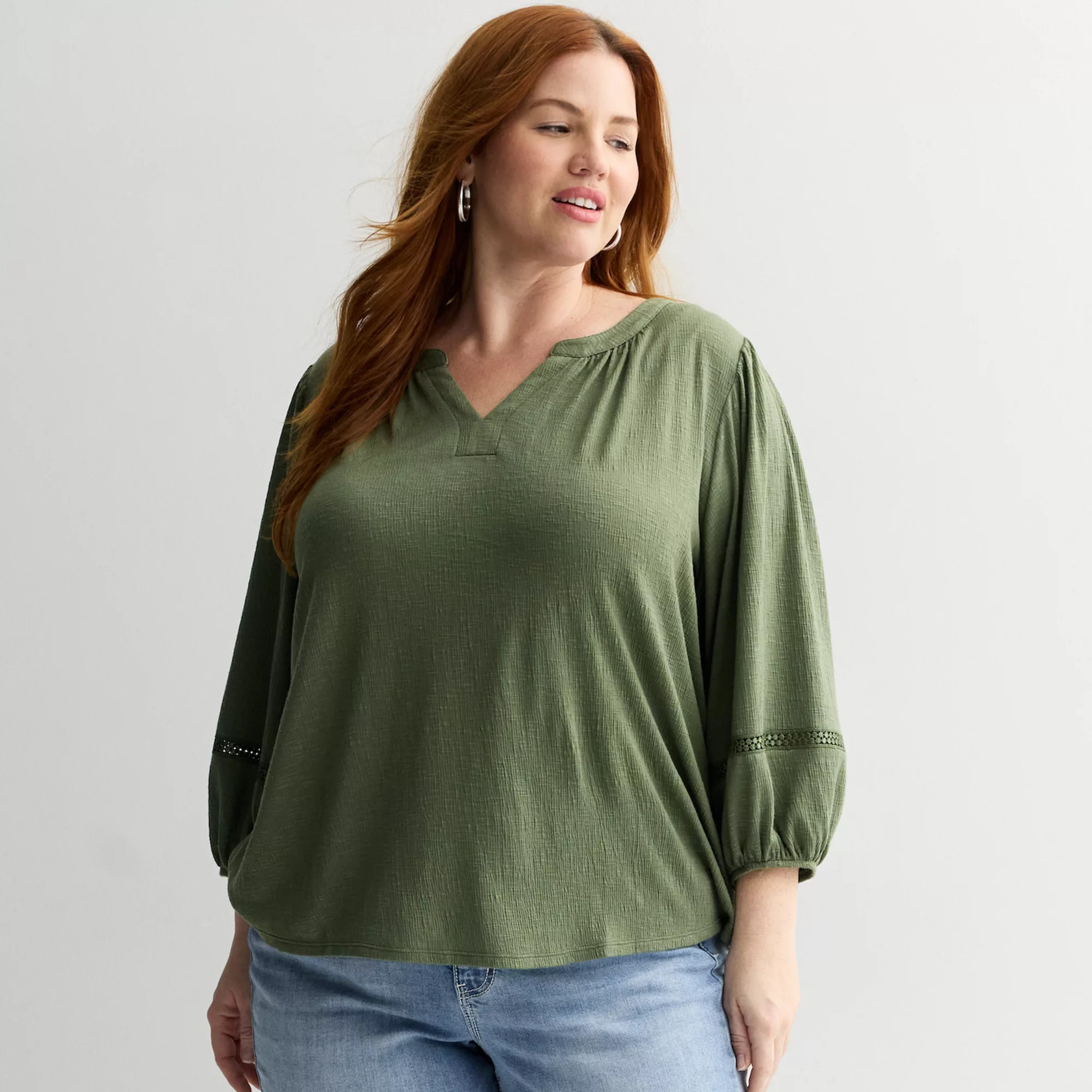 Plus Size Apt. 9® Elbow Sleeve Ric Rac Trim Top, Women's, Size: 3XL, Zephyr | Kohl's