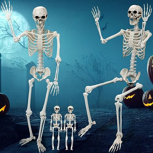 Libima 4 Pcs Giant Halloween Skeletons Life Size Decoration 6ft 5.4ft 1.3ft Poseable Skeleton Full Body Plastic Halloween Bones Haunted House Props Outdoor Yard Garden Creepy Halloween Decoration | Amazon (US)