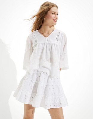 AE Solid Eyelet Tiered Mini Skirt | American Eagle Outfitters (US & CA)