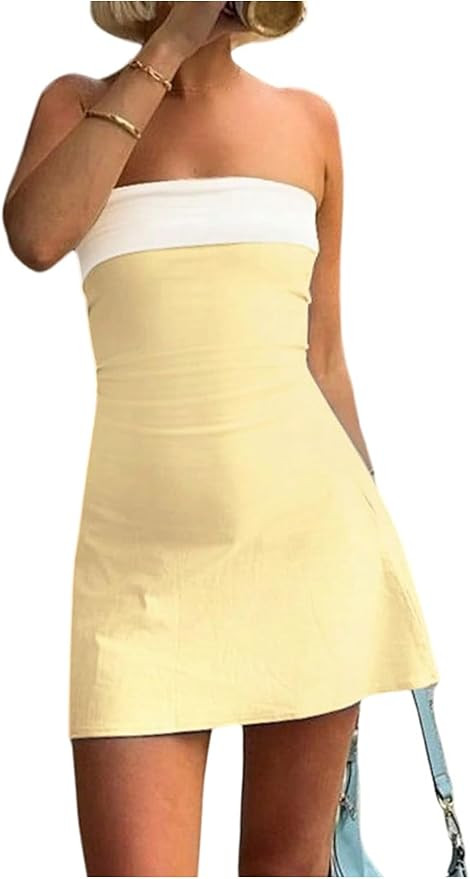 GORGLITTER Women's Strapless Tube Mini Dress Graduation Summer Party Prom Formal Cocktail Elegant... | Amazon (US)