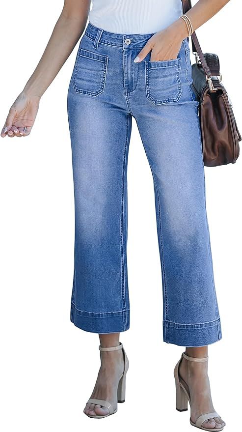 luvamia Wide Leg Jeans for Women Trendy High Waisted Flare Jeans Cropped Denim Pants Stretchy Bag... | Amazon (US)