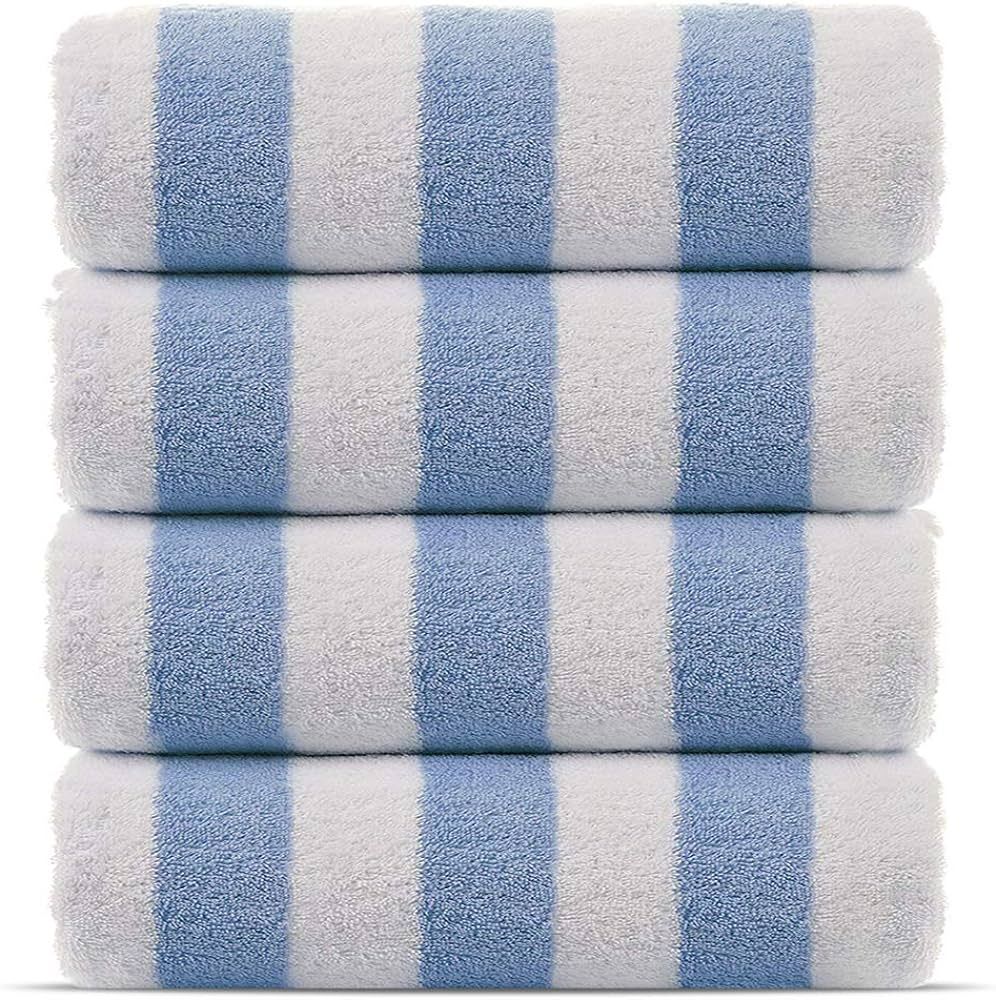 Chakir Turkish Linens Premium Quality 100% Cotton Turkish Cabana Thick Stripe Pool Beach Towels 4-Pack (Light Blue, 30x60 Inch) | Amazon (US)
