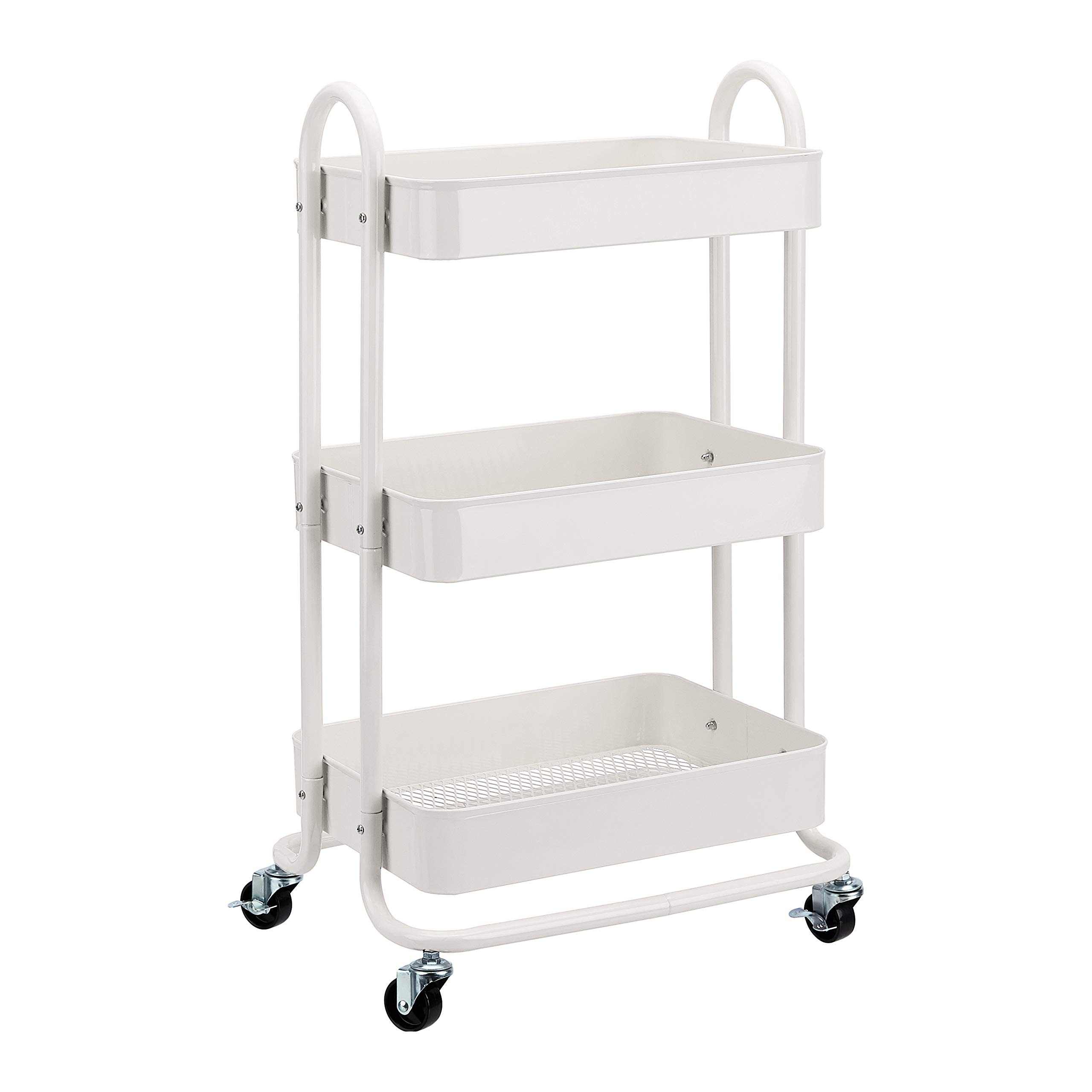 Amazon Basics 3-Tier Metal Rolling Utility or Kitchen Cart - White | Amazon (US)