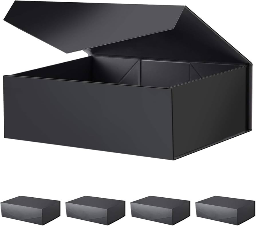 BLK&WH 5 Gift Boxes 13.5x9x4.1 Inches, Large Gift Boxes with Lids, Black Gift Boxes, Groomsman Bo... | Amazon (US)