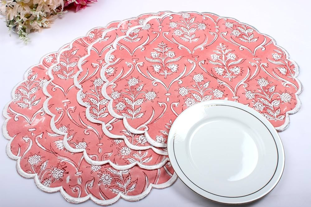 Ridhi Round Block Print Placemats Set of 4 Washable Round Placemats for Kitchen Dining Table 15 i... | Amazon (US)