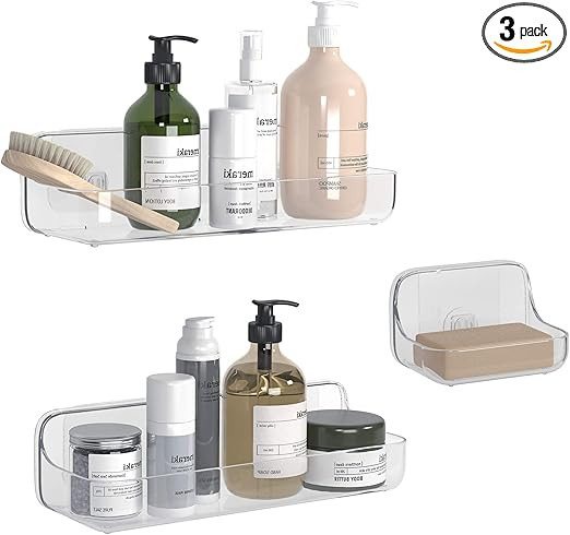 TZAMLI Shower Caddy with Soap Dish, Adhesive Shower Organizer Plastic Shower Shelf Wall Mounted S... | Amazon (US)