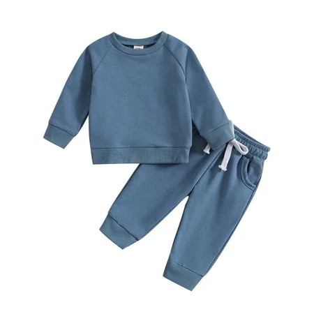 Fall Outfits for Toddler Girls Toddler Kids Boys Girls Fashion Cute Solid Color Long Sleeve Hoodies Top Romper Pants Suit New Casual Matching Sets Blue 2T | Walmart (US)