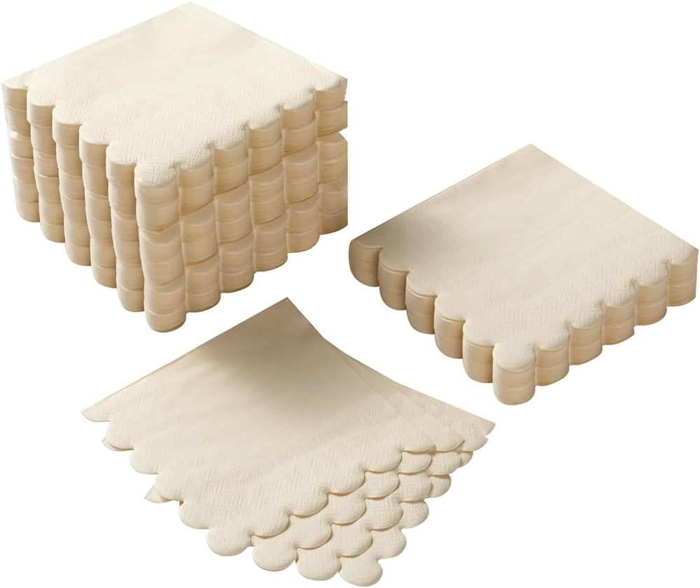 100 Pack Cocktail Napkin 2-Ply Scalloped Edged Dessert Napkins Folded 5 x 5 Inches Disposable Nap... | Amazon (US)