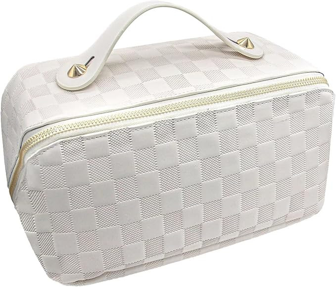 Katadem Travel Makeup Bag,Large Opening Makeup Bag,Portable Makeup Bag Opens Flat for Easy Access... | Amazon (US)