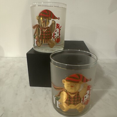 VTG Set of 2 Culver CHRISTMAS BEARS 22K Gold Double Old Fashioned Glasses USA | eBay US
