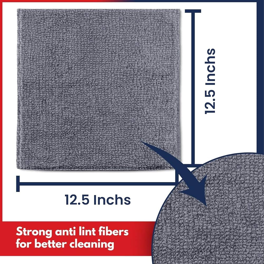 Microfiber Cleaning Cloth Grey - 12 Packs 12.5"x12.5" - High Performance - 1200 Washes, Ultra Abs... | Amazon (US)