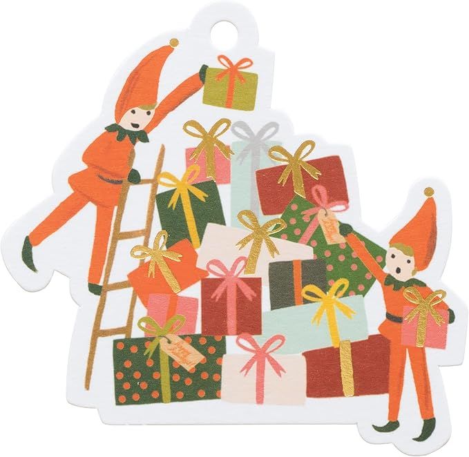 Rifle Paper Co. Pack of 8 Elves Die-Cut Gift Tags for Holiday Gifts, Includes Festive Ties, Metal... | Amazon (US)