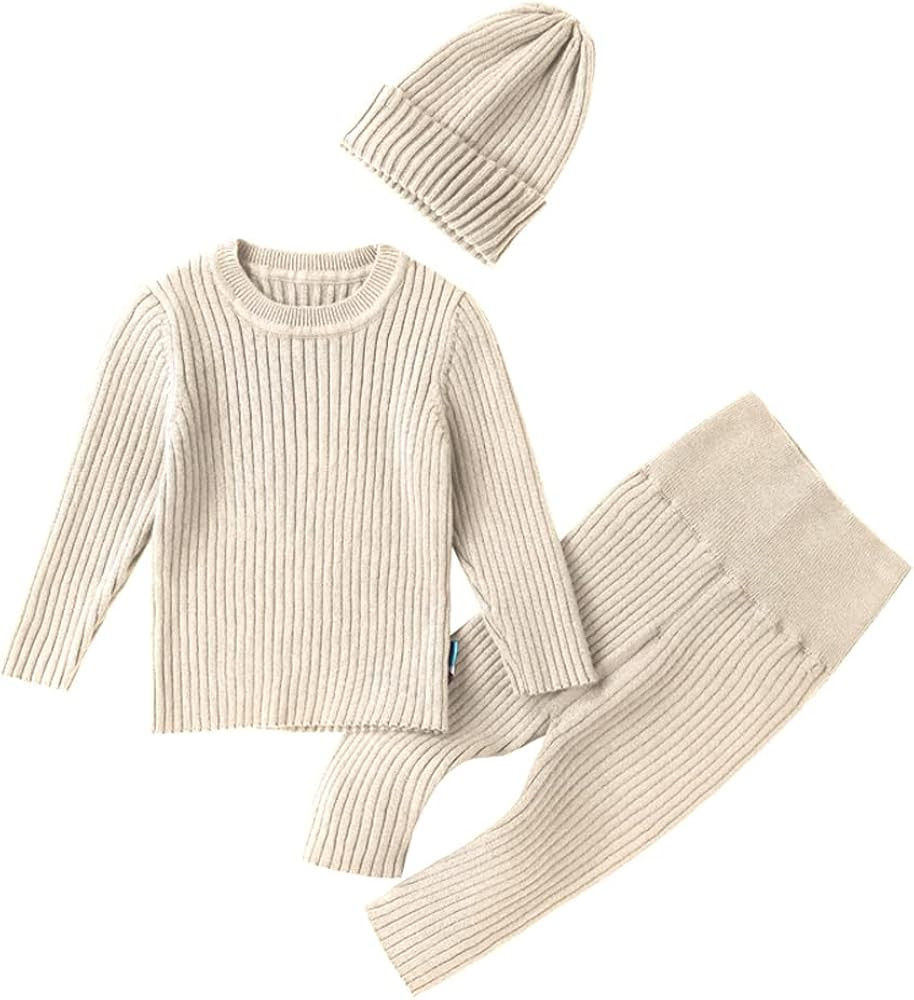 Baby Boys Girls Sweater Set Ribbed Elastic Knit Clothes Outfit Set Solid Tops High Waist Pants Ha... | Amazon (US)