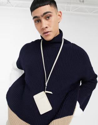 ASOS DESIGN leather neck wallet in stone with pebble grain | ASOS (Global)