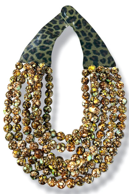 Leo Green Leopard Beaded Layered Necklace | The Willow Tree