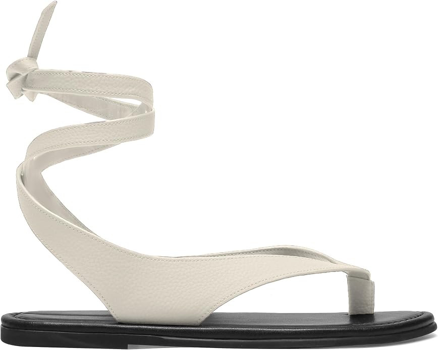 Molozoey Strap Flip Flop Flat Sandals for Women with Metal Circular Ankle Strappy Ladies Fashion ... | Amazon (US)