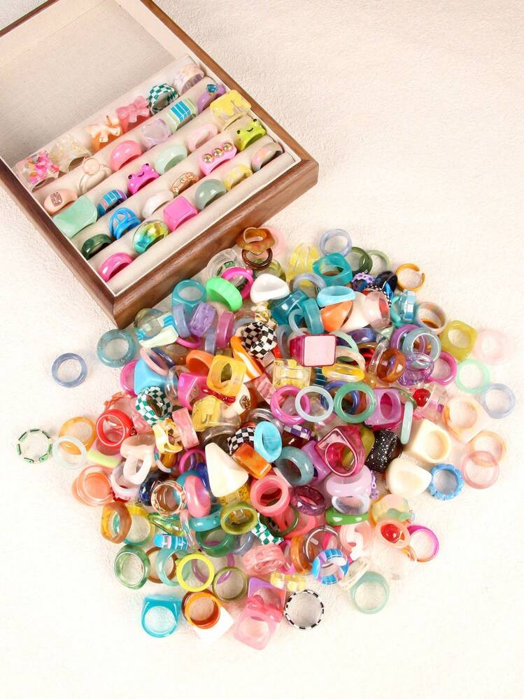 30 Pcs Random Style Y2K Colorful Chunky Resin Acrylic Rings Set For Women | SHEIN