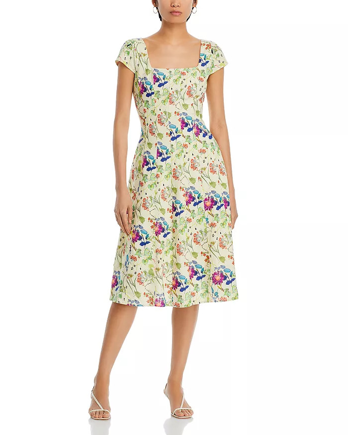 Printed Square Neck Seamed Flare Midi Dress | Bloomingdale's (US)