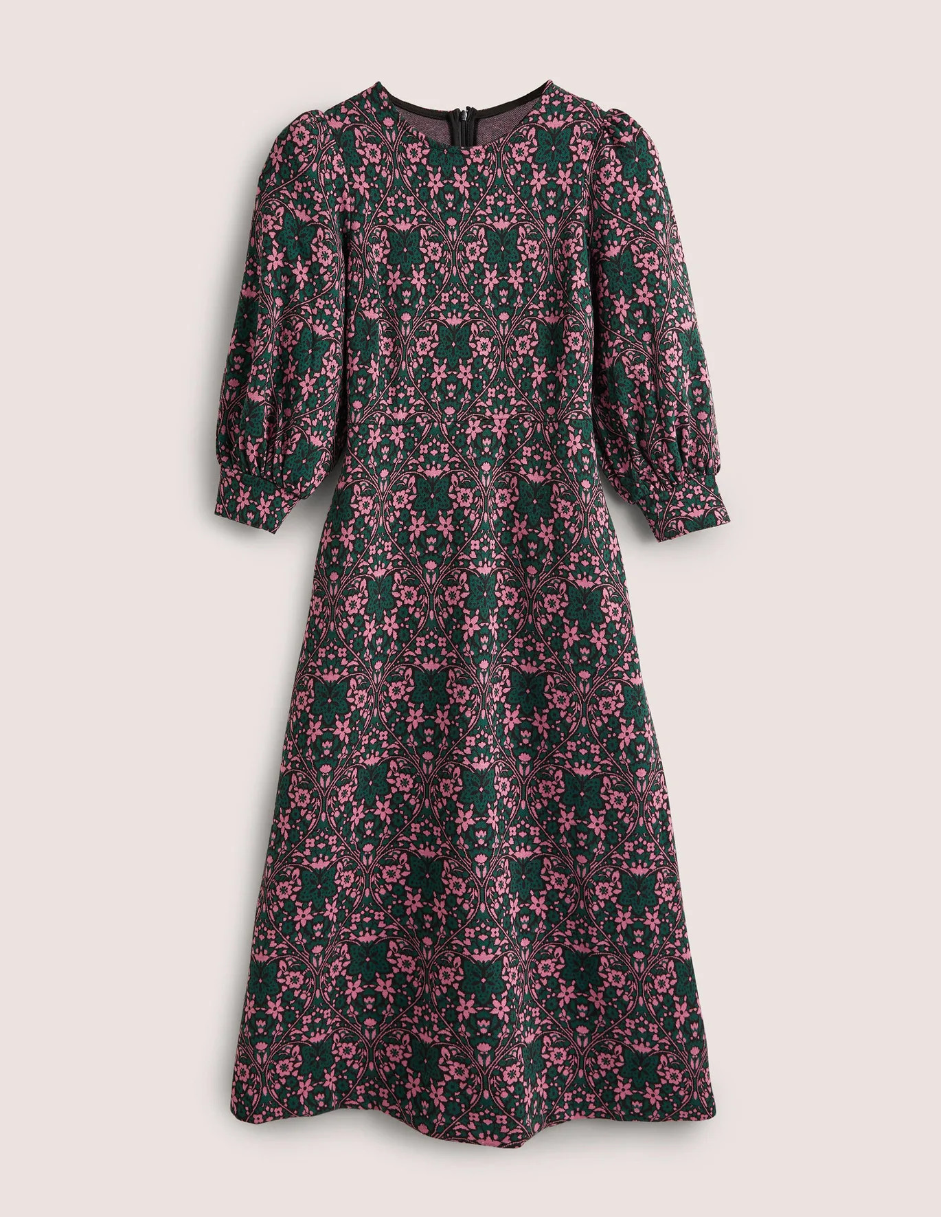 Blouson Sleeve Jacquard Dress - Trekking Green, Heart Bloom | Boden (US)