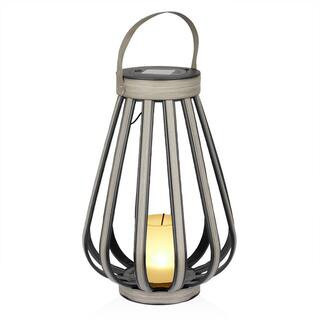 Gray Outdoor Solar Lantern with LED Decorative Plastic | The Home Depot