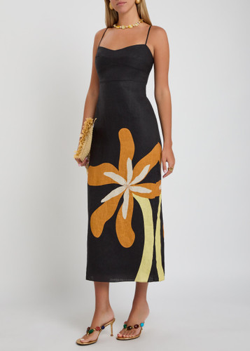 Paloma floral-print linen midi dress | Harvey Nichols