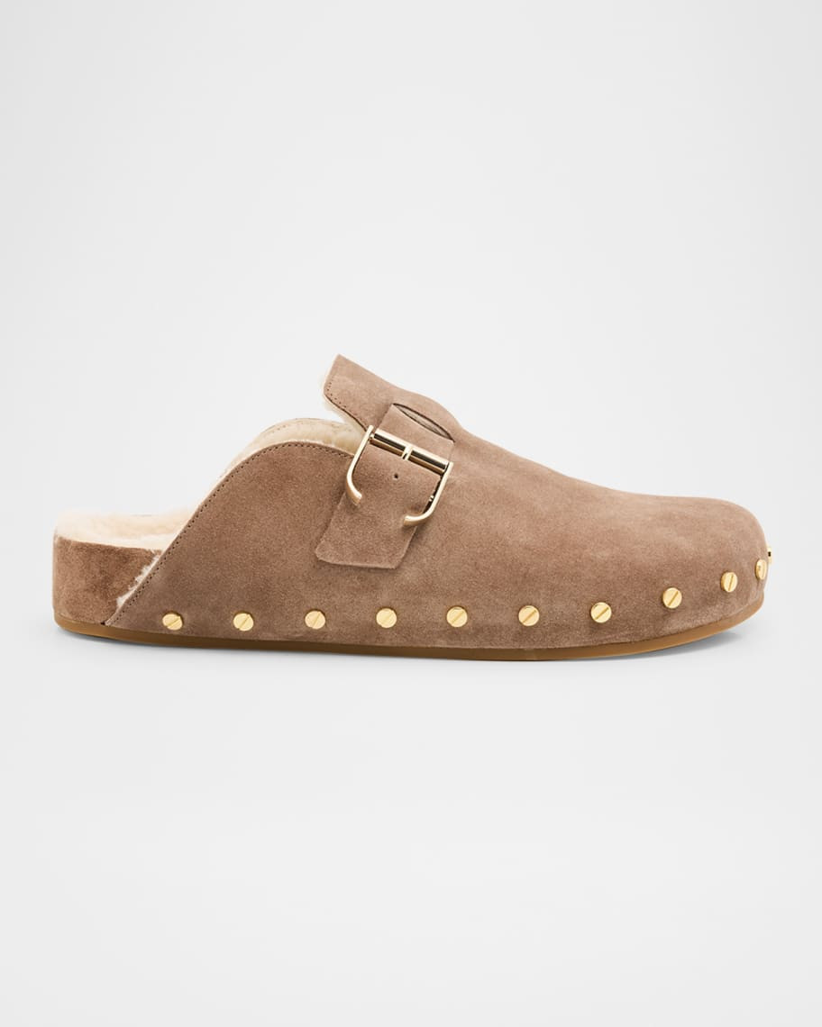 Fern Suede Buckle Cozy Loafer Clogs | Neiman Marcus