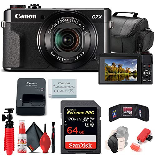 Canon PowerShot G7 X Mark II Digital Camera (1066C001), 64GB Memory Card, Card Reader, Soft Bag, Flex Tripod, Hand Strap, Memory Wallet, Cleaning Kit (International Model) (Renewed) | Amazon (US)