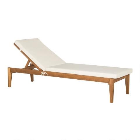 Acacia Wood Outdoor Chaise Lounge with Cushion | World Market