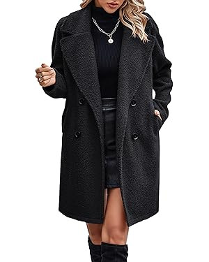 Angashion Women Long Sherpa Coat - Fuzzy Faux Fur Trench Jackets Winter Fleece Button Cardigan wi... | Amazon (US)
