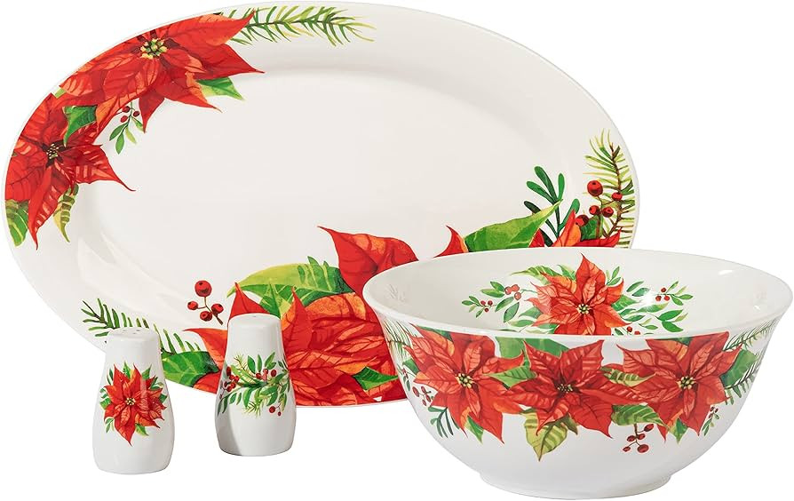 Gibson Home Decorated Porcelain 4-Piece Serving & Accessories Set, Magic Poinsettia | Amazon (US)