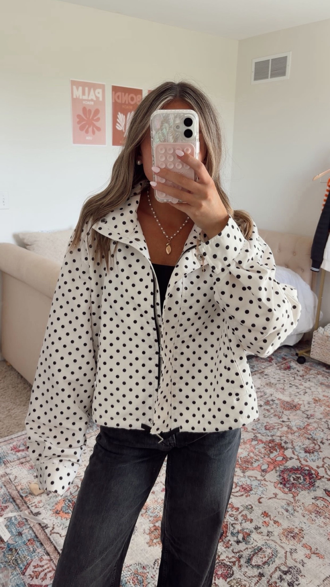 The cutest fall outfit! This black and white polka dot zip-up paired with jeans is such an easy everyday look! Perfect for a casual fall day or dressed up a little for a GameDay look. The polka dots add the cutest touch without being too much!

#FallOutfit #FallStyle #FallFashion #GameDay #GameDayLook #GameDayOutfit #FootballSeason #FootballStyle #CasualOutfit

#LTKdayinmylife #LTKootd #LTKSeasonal