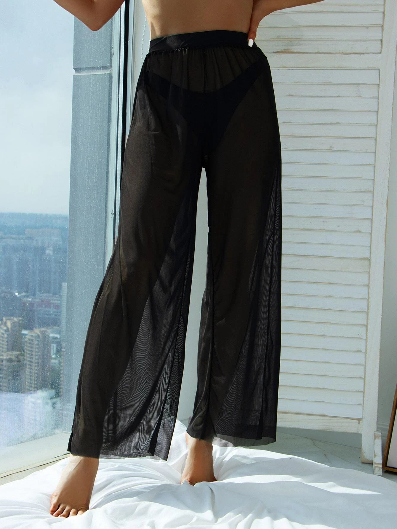 Solid Sheer Mesh Cover Up Pants | SHEIN