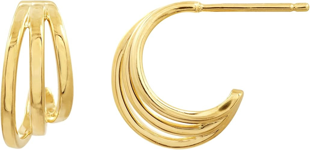 Amazon Essentials 14K Gold or Rhodium Plated Split Hoops | Amazon (US)