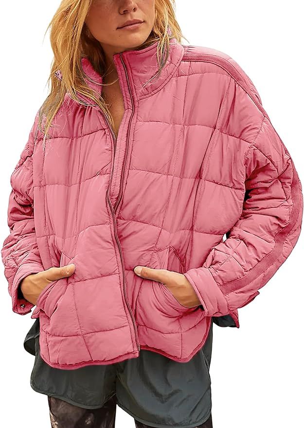 Quilted Puffer Jacket Women Lightweight Short Zip Up Padded Coat with Pockets | Amazon (US)