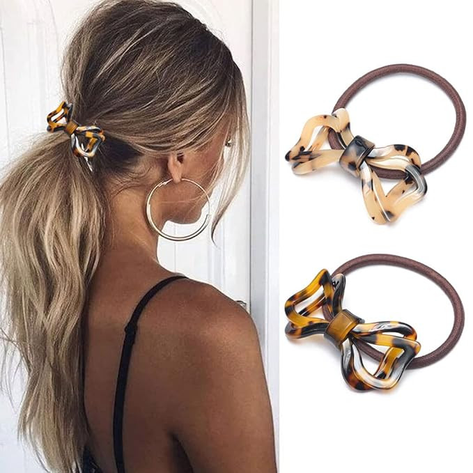 Brinie Tortoise Shell Hair Ties Bowknot Hair Scrunchies Elastic Hair Bands Styling Stretchy Ponyt... | Amazon (US)