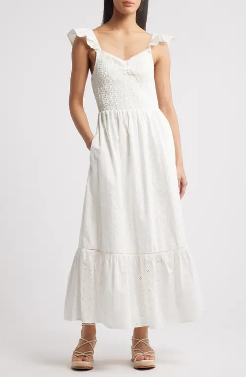Lost + Wander La Luna Smocked Maxi Dress in White at Nordstrom, Size Large | Nordstrom