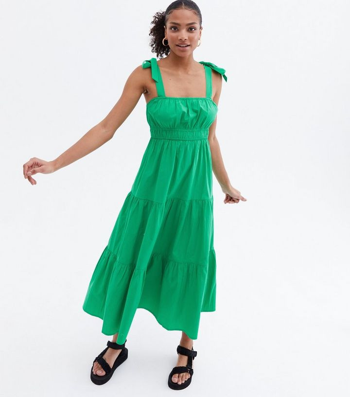 Green Tie Strap Square Neck Midi Dress
						
						Add to Saved Items
						Remove from Saved It... | New Look (UK)