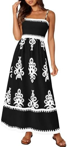 PRETTYGARDEN Summer Dress for Women 2026 Floral Sundress Spaghetti Strap Flowy Beach Vacation Boh... | Amazon (US)