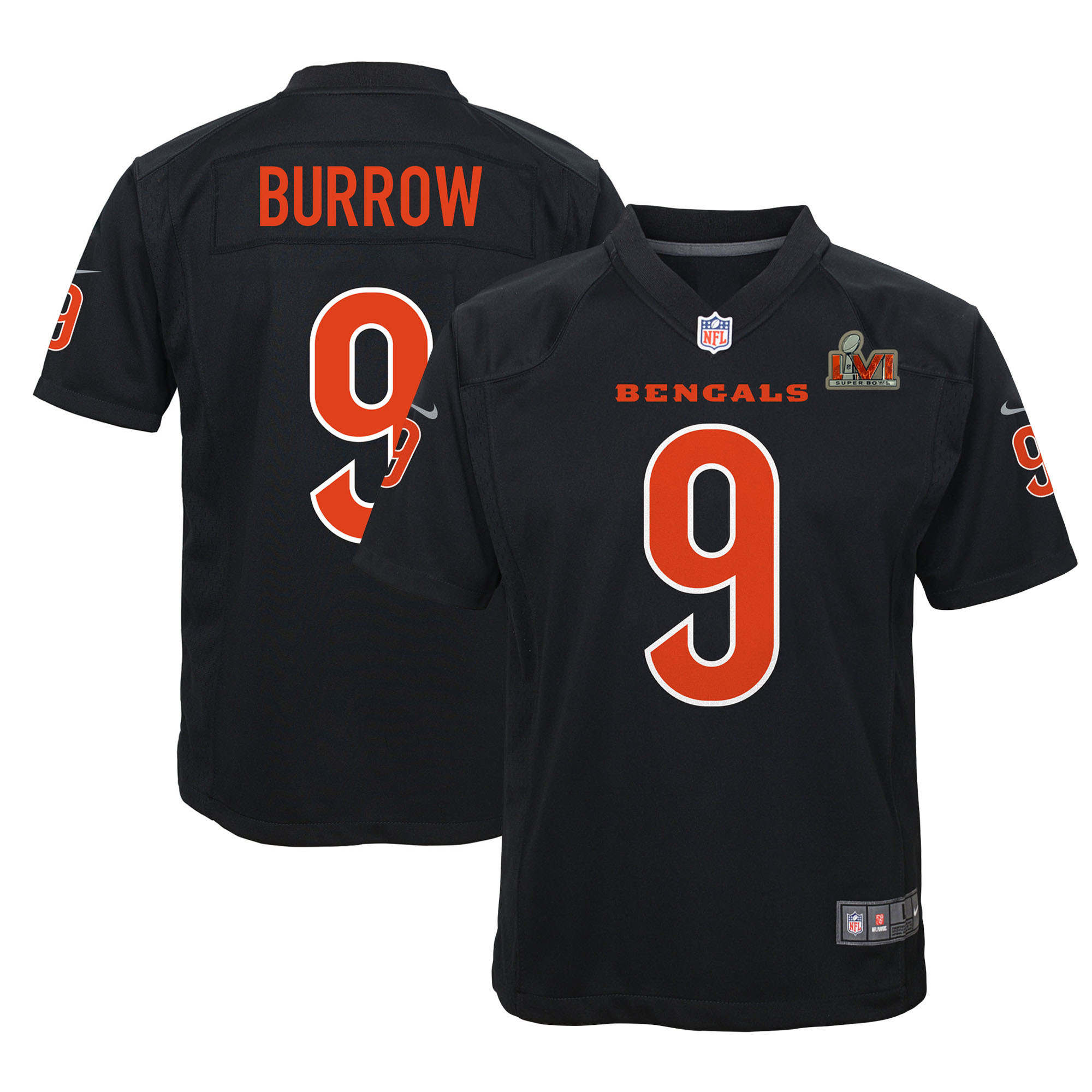 Youth Nike Joe Burrow Black Cincinnati Bengals Super Bowl LVI Bound Game Patch Fashion Jersey | Fanatics